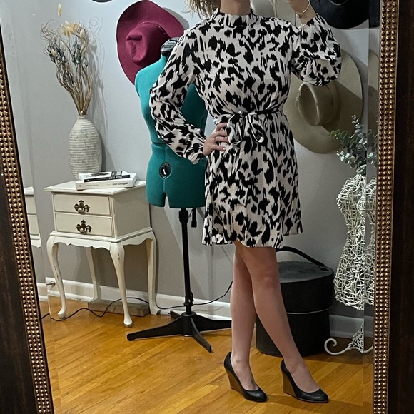 Leopard Print Long Sleeve Belted Midi Dress - Picture 11 of 12